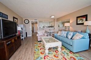 Living area - Sound Of The Sea West 503, Oceanfront Condo in Emerald Isle, NC! (Emerald Isle)