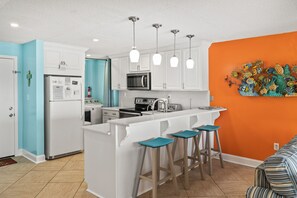 Fridge, microwave, dishwasher, coffee/tea maker - Summer Winds 221, Oceanfront Condo in Indian Beach, NC! (Indian Beach)