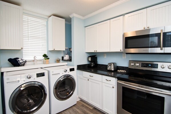 Fridge, microwave, oven, dishwasher
