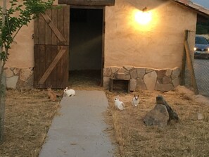 Il s’agit d’un bâtiment rustique, avec une façade en pierre et une porte en bois. À l’intérieur, on trouve un banc en pierre et une petite table.