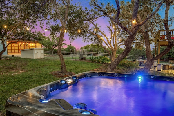 The hot tub at twilight.