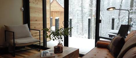 Smart TV, fireplace, stereo