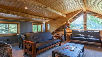 Smart TV, lareira, livros