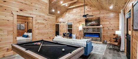 Smart TV, fireplace, video games