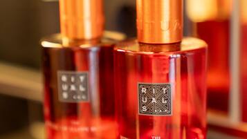 Haartrockner, Handtücher, Seife, Shampoo