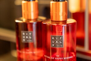 Haartrockner, Handtücher, Seife, Shampoo