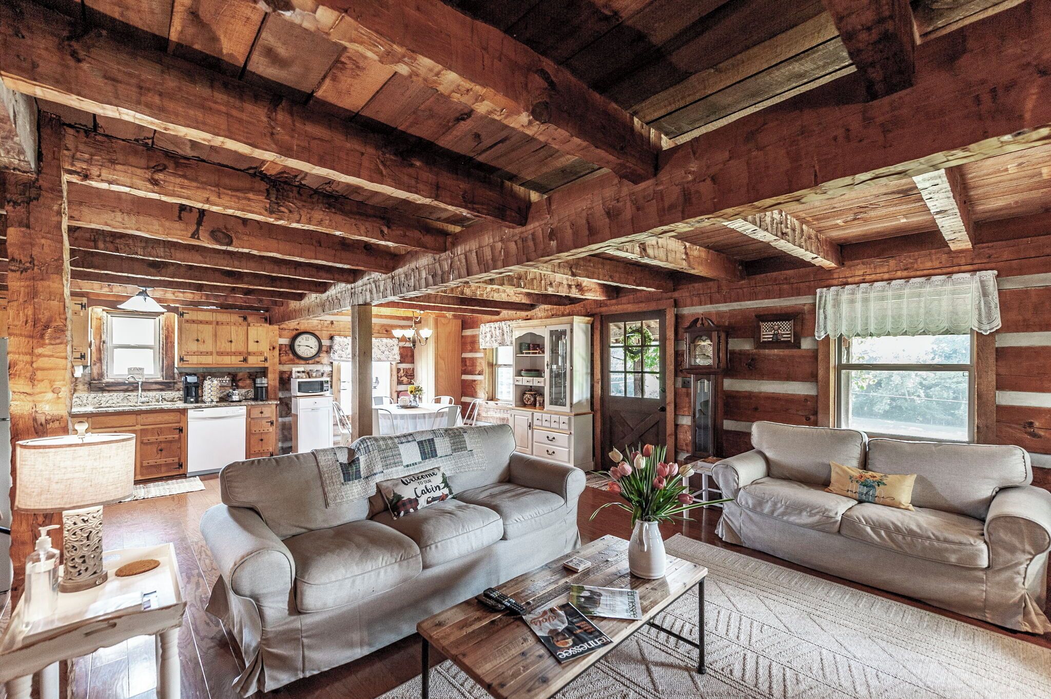 TV connectée, cheminée, livres, écrans d'ordinateur