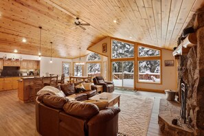 Televisión, chimenea, estéreo, oficina