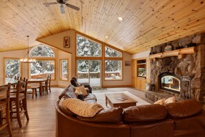 Televisión, chimenea, estéreo, oficina