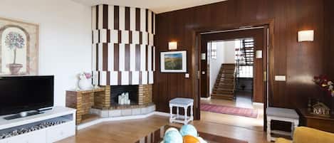 TV, fireplace