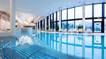 2 indoor pools, open 8:00 AM to 10:00 PM, pool loungers