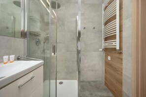 Douche, sèche-cheveux, shampoing