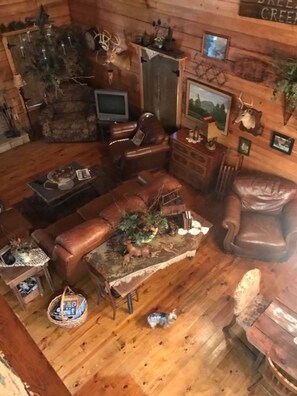 Living area - Mt. Cabin near water falls, skiing, shopping
Peaceful creek location
(Maggie Valley)