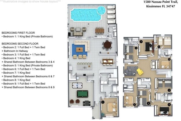Floor plan - Last Minute Disney! Private Pool, Hot Tub, Game Room & Themed Bedrooms. Book Now! #104769 (Orlando)