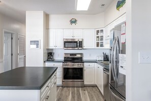 Microwave, dishwasher, coffee/tea maker, dining tables - Pier Pointe 3B2, Oceanfront Condo, in Emerald Isle, NC! (Emerald Isle)