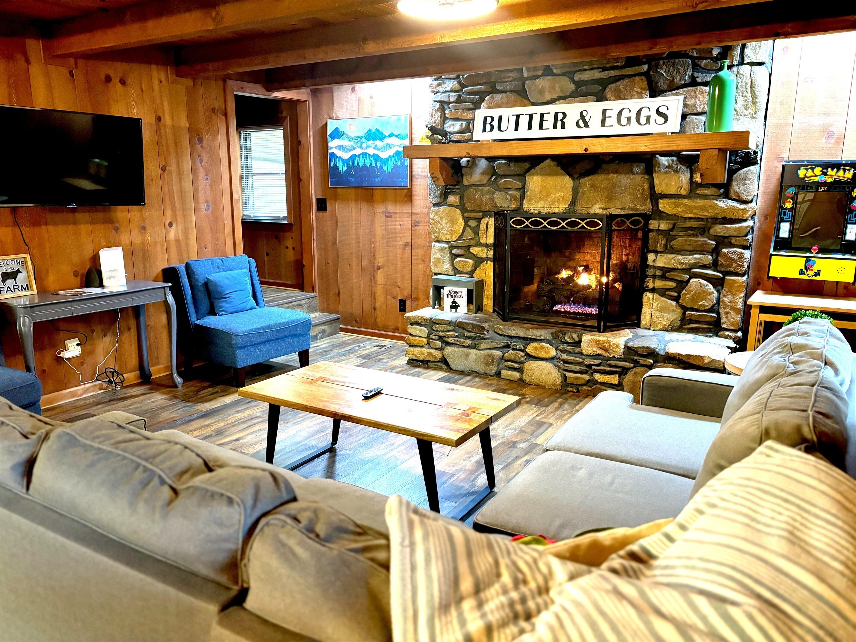 TV connectée, cheminée, jeux vidéo