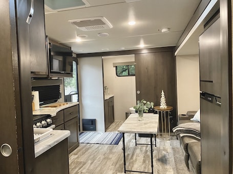 Interior. Relax to the Sound of the River while you soak in a Private Hot Tub