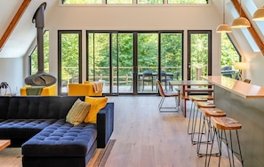 TV connectée, cheminée, livres