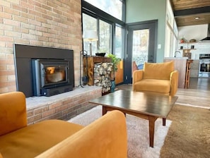 Smart TV, chimenea y libros
