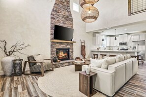 Télévision, cheminée, jeux vidéo, chaîne hi-fi