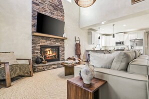 Télévision, cheminée, jeux vidéo, chaîne hi-fi