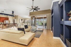 Smart TV, fireplace, video games, foosball