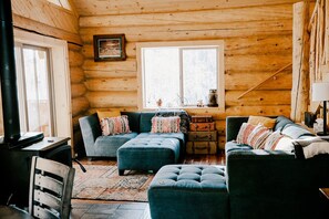 Smart TV, fireplace, DVD player, books