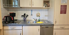 Fridge, microwave, coffee/tea maker, electric kettle