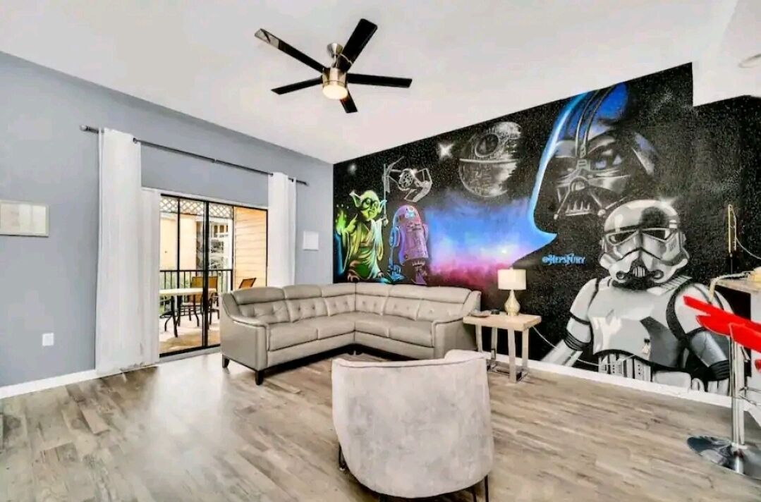 Smart TV, fireplace, table football, printers