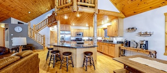 Tranquil lakefront retreat with amazing views, game room, kayaks, & fireplace