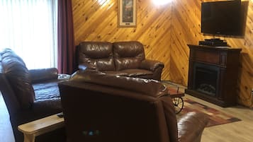 Televisor, llar de foc i reproductor de DVD
