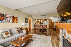 TV, fireplace