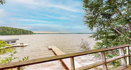 New listing - lakefront home with views, dock, fireplace, foosball, deck, & W/D