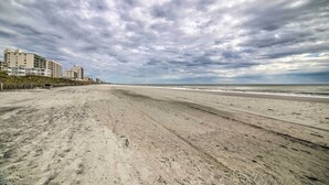 A beach with a row of buildings in the background. - Walk to Ocean: 'beachwalk Bungalow' w/ Pool Access (North Myrtle Beach)