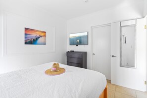 1 bedroom, desk, iron/ironing board, travel cot