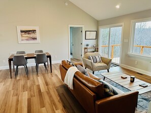 Smart TV, chimenea, reproductor de DVD y libros 