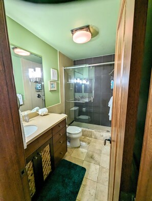 シャワー、タオル、石鹸、トイレットペーパー