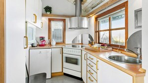 Una cocina compacta con horno integrado, cafetera y lavamanos.
