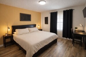 4 bedrooms, desk, iron/ironing board, travel cot