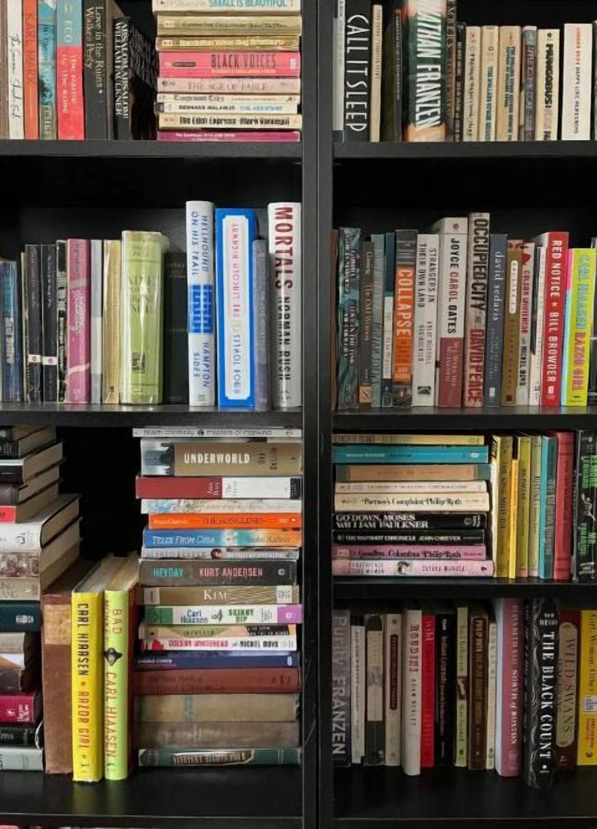 Een boekenplank vol met verschillende boeken.