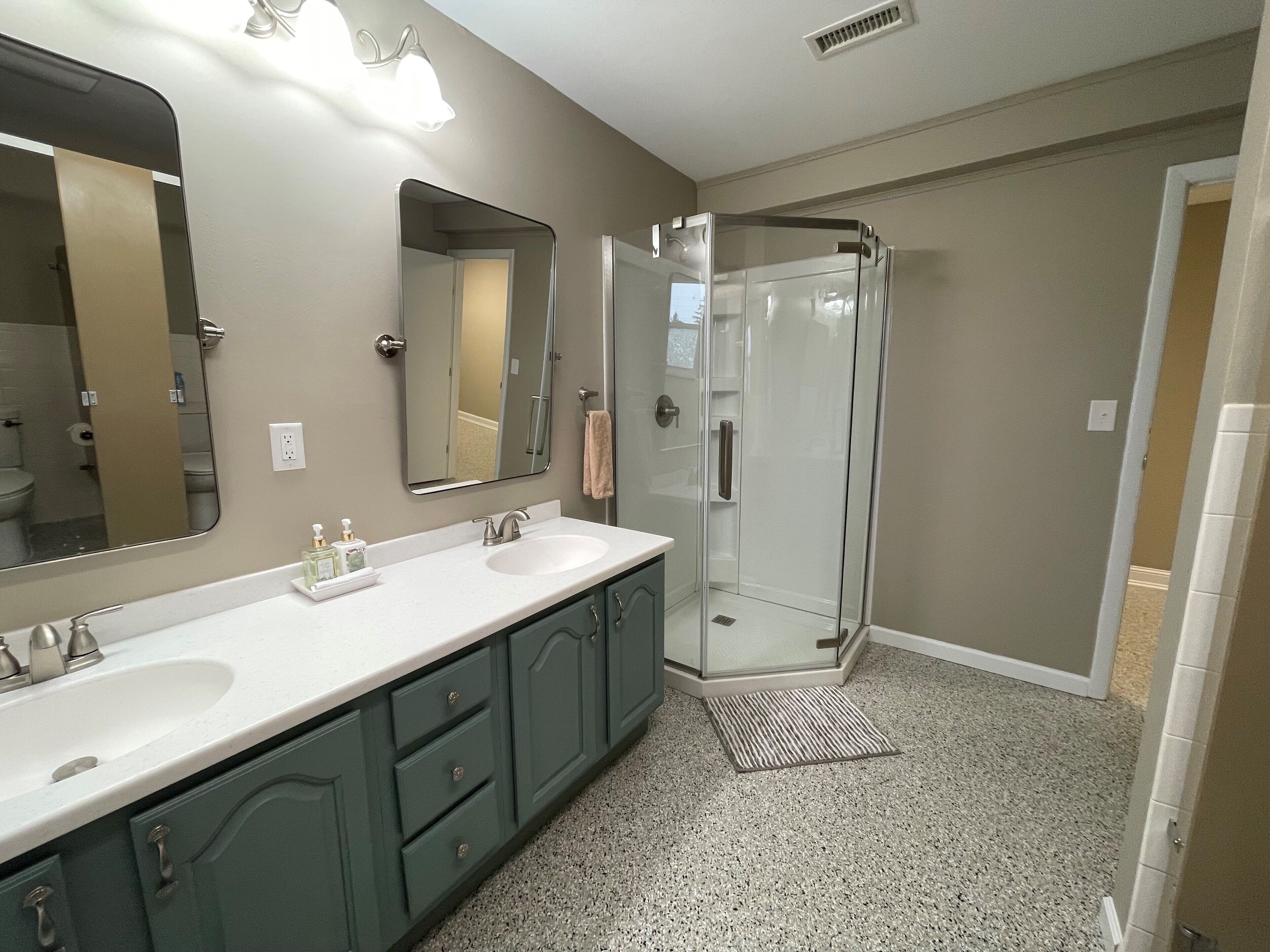 Bathroom 2: Shower, double sinks and two toilets
