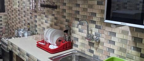 Apartment | Private kitchen | Fridge, microwave, oven, rice cooker