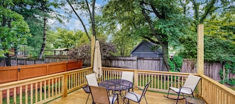Cozy custom-furnished home with yard, firepit, children's items, AC, & office