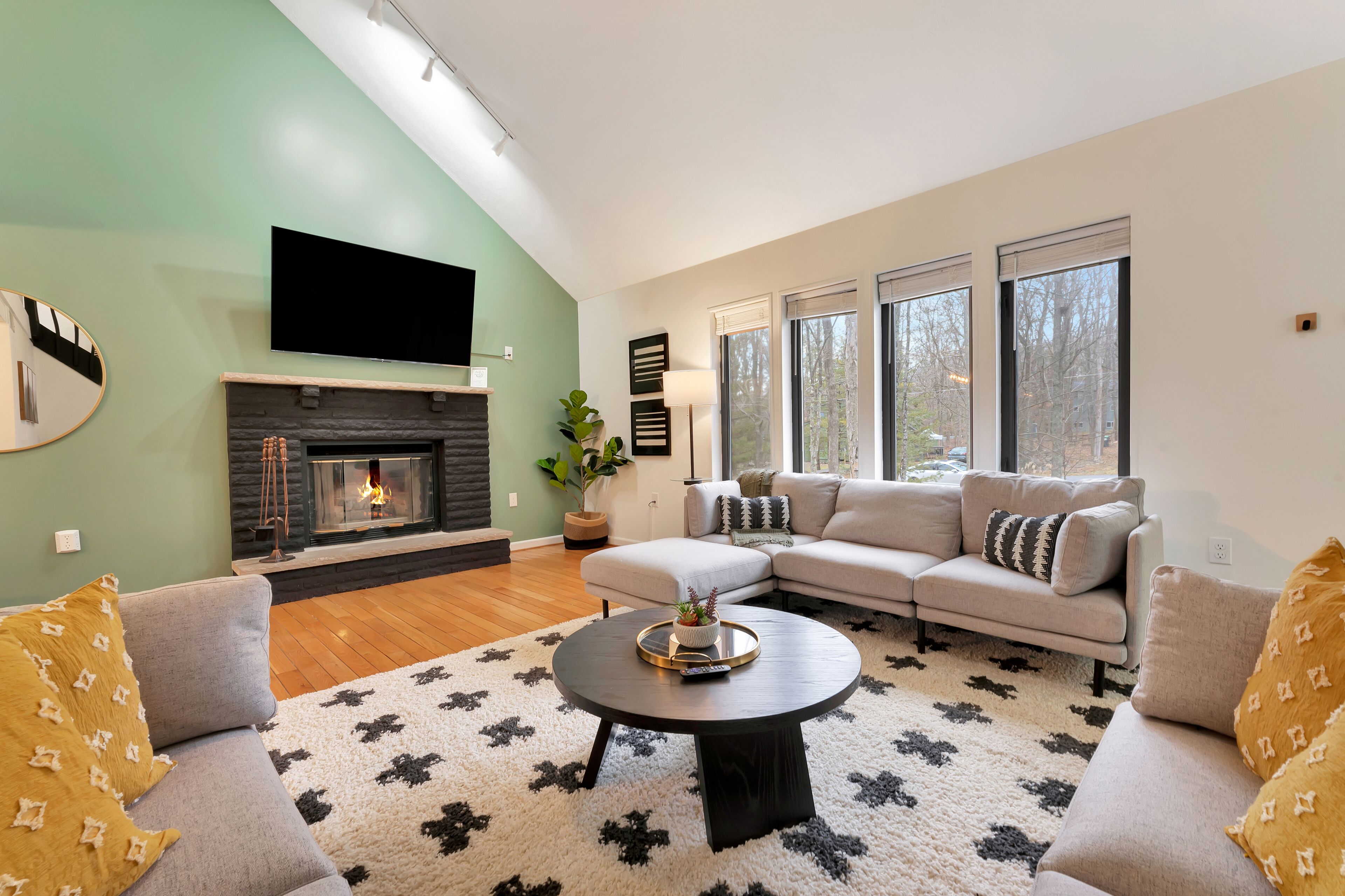 Smart TV, fireplace, video games, table football