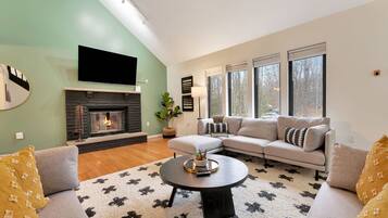 Smart TV, fireplace, video games, table football