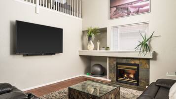 Smart TV, fireplace, computer monitors