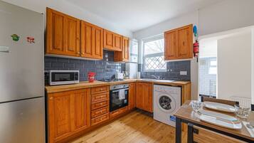 Fridge, microwave, oven, toaster
