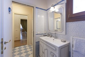 Shower, hair dryer, bidet, towels