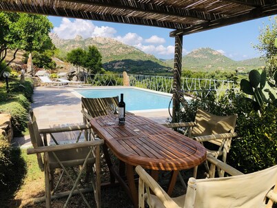Villa with panoramic pool surrounded by greenery