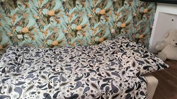 2 slaapkamers, een strijkplank/strijkijzer, wifi, beddengoed